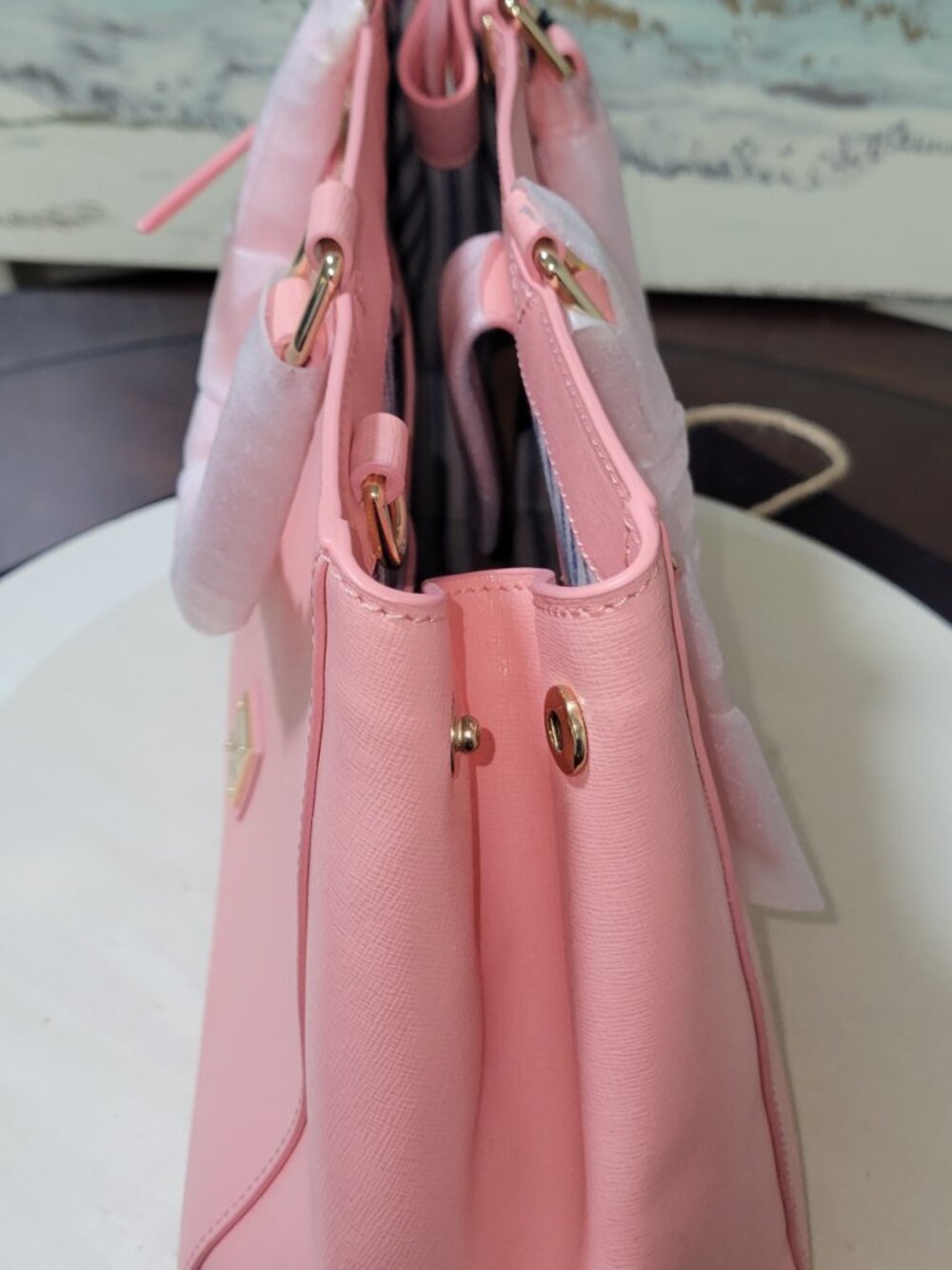 Dooney & Bourke  Pink (Bubble Gum) Saffiano Leather Satchel  [Item #HL13] - Picture 7 of 16
